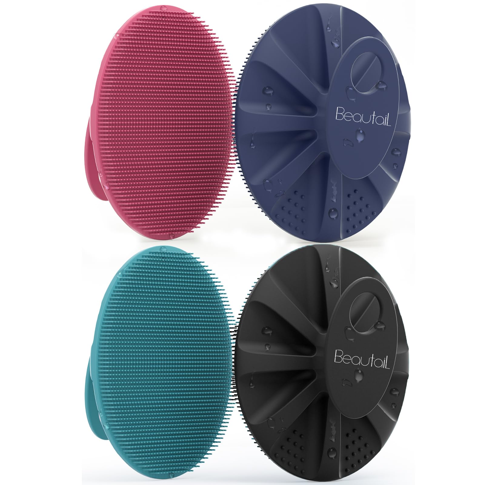 BEAUTAIL Silicone Body Scrubber 4 Pack | Gentle Exfoliating Bath Brush