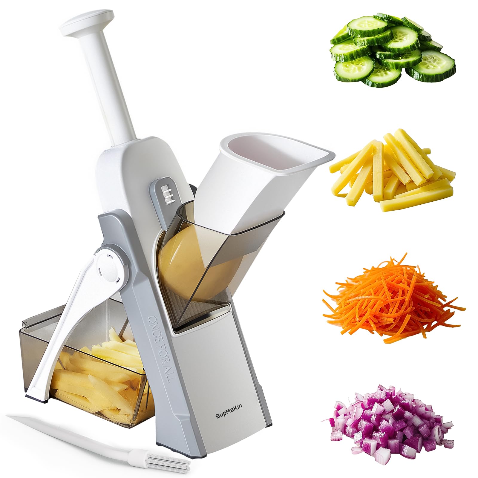 SUPMAKIN Safe Mandoline Slicer – 4 Mode Vegetable Chopper & Dicer