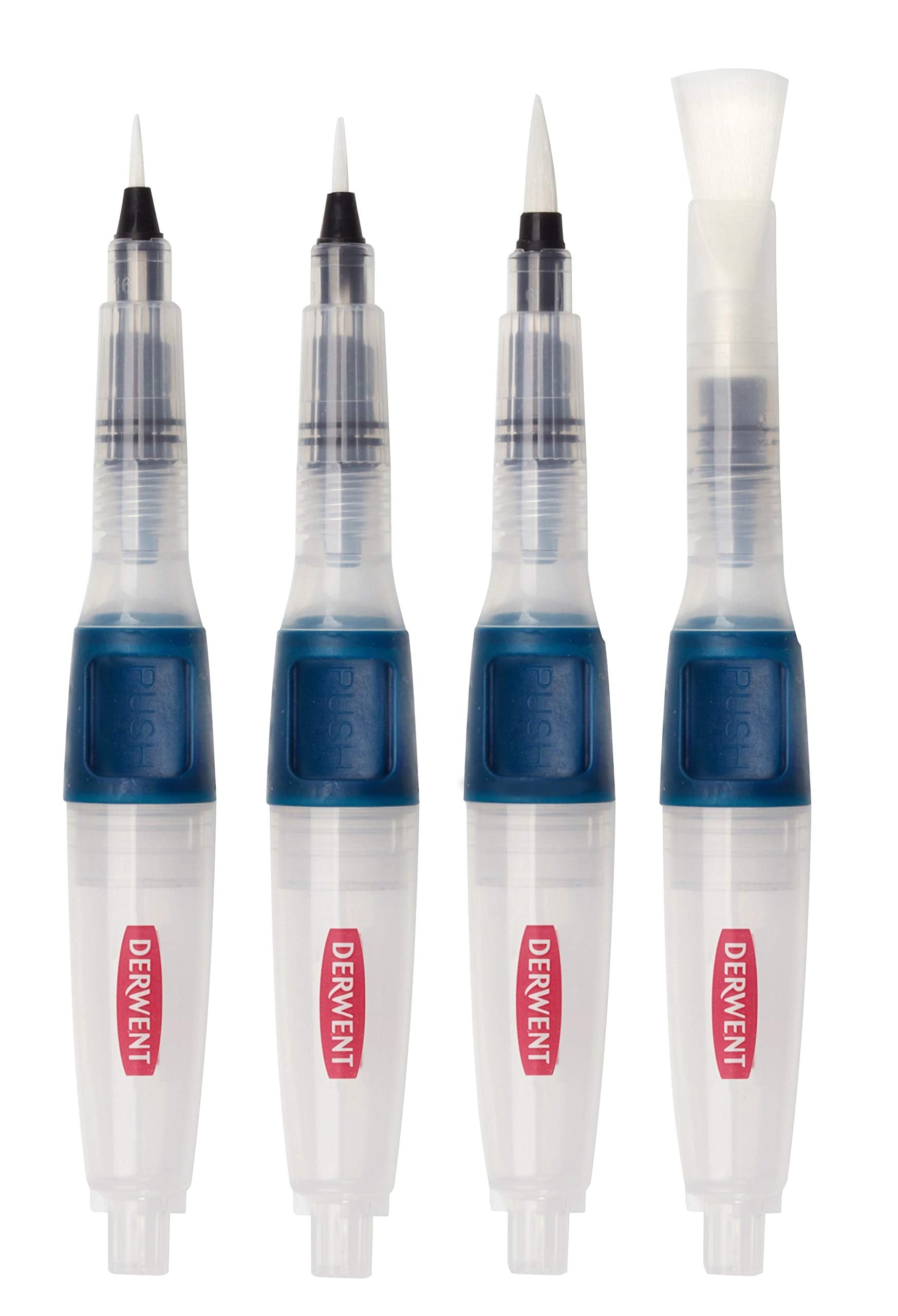 Derwent Push Button Waterbrush Set – 4 Assorted Sizes for Watercolour