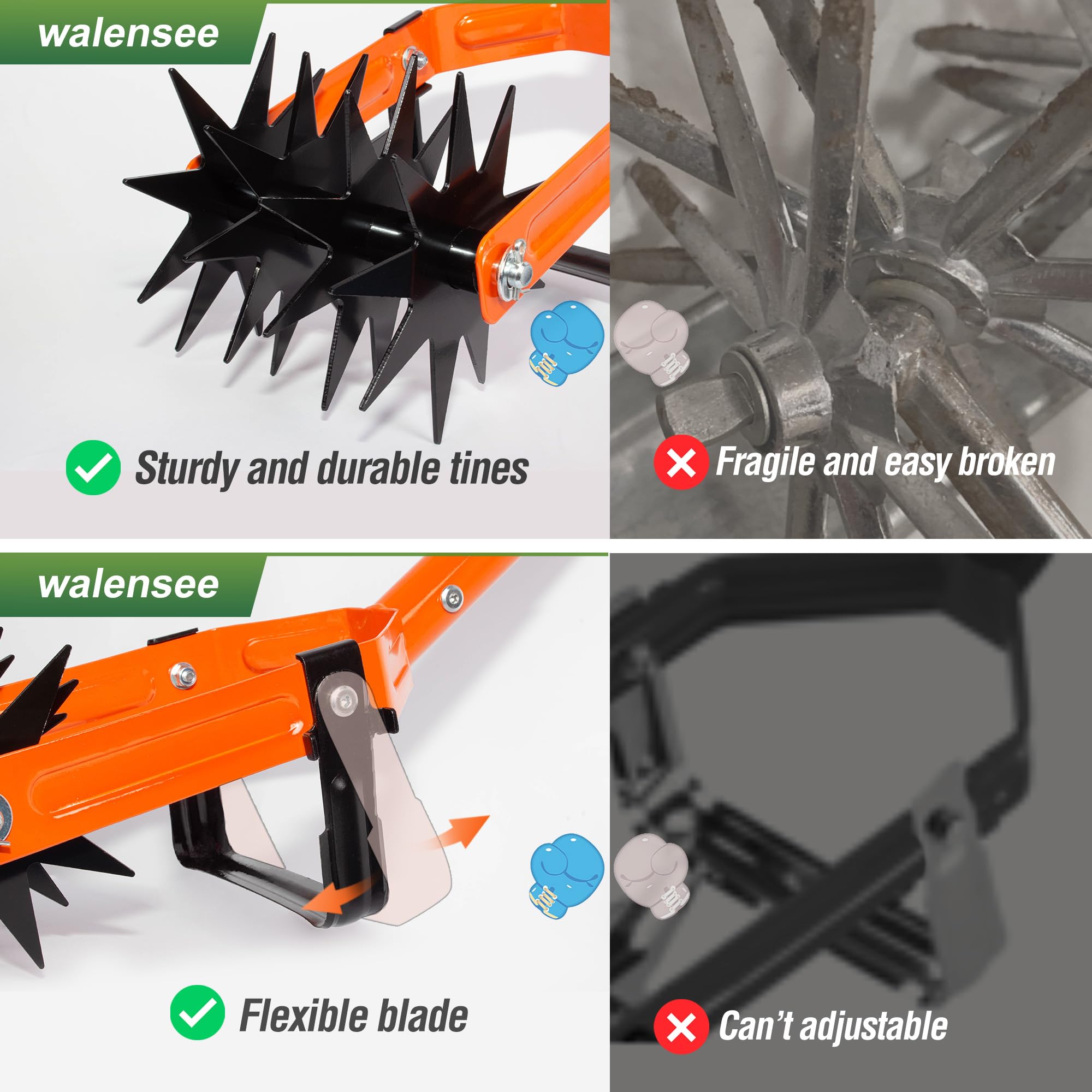 Walensee 2-in-1 Rotary Garden Cultivator – Stainless Steel Hand Tiller