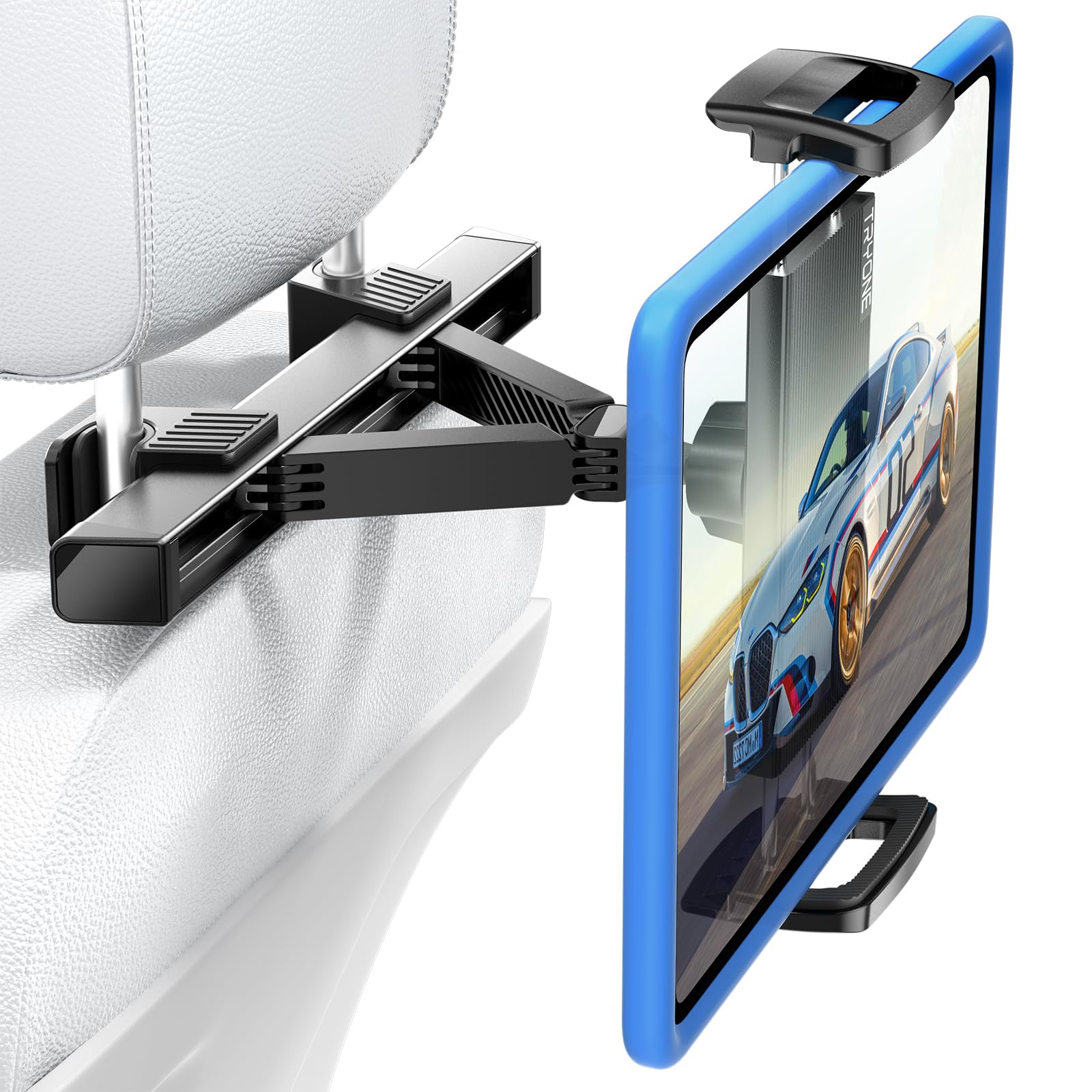 TRYONE Car Headrest Tablet Mount – Carbon Steel Holder for 4.7-12.9" Devices