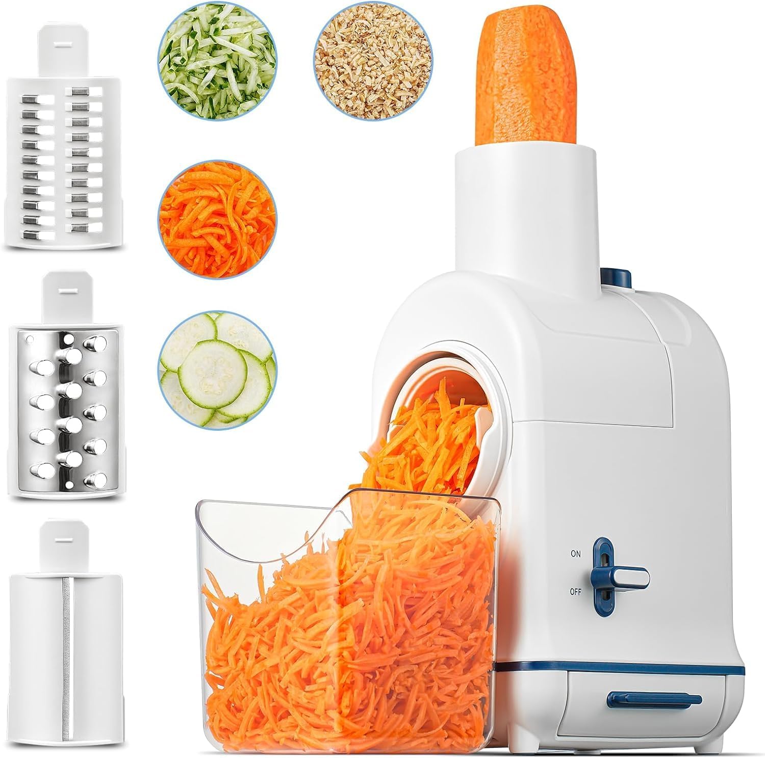 AOBOSI Electric Cheese Grater | 3-in-1 Vegetable Slicer with Large Chute