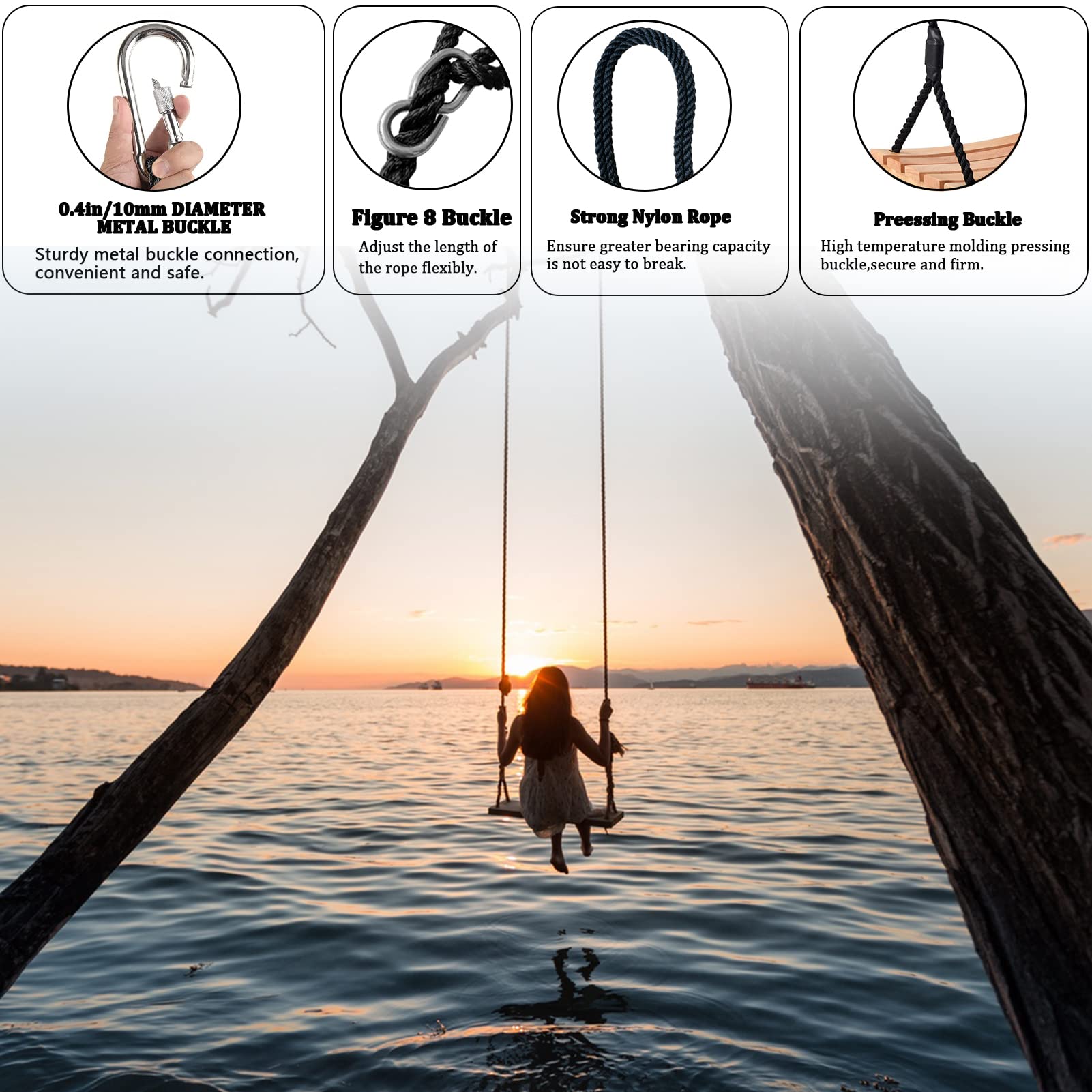 Favuit Wooden Tree Swing Seat – Curved Wood Hanging Chair for Kids & Adults