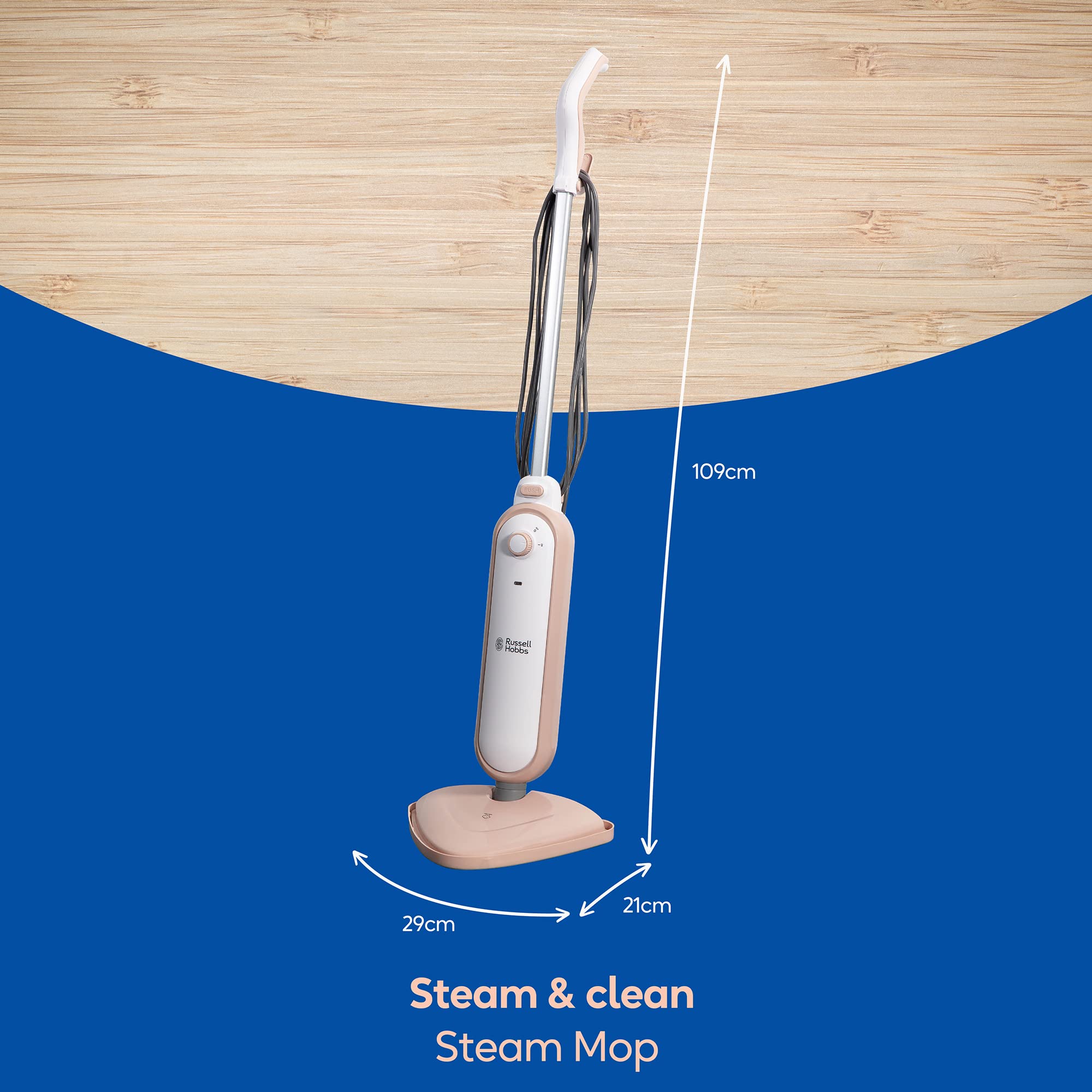 Russell Hobbs Upright Steam Mop – Blush Pink Floor & Carpet Cleaner