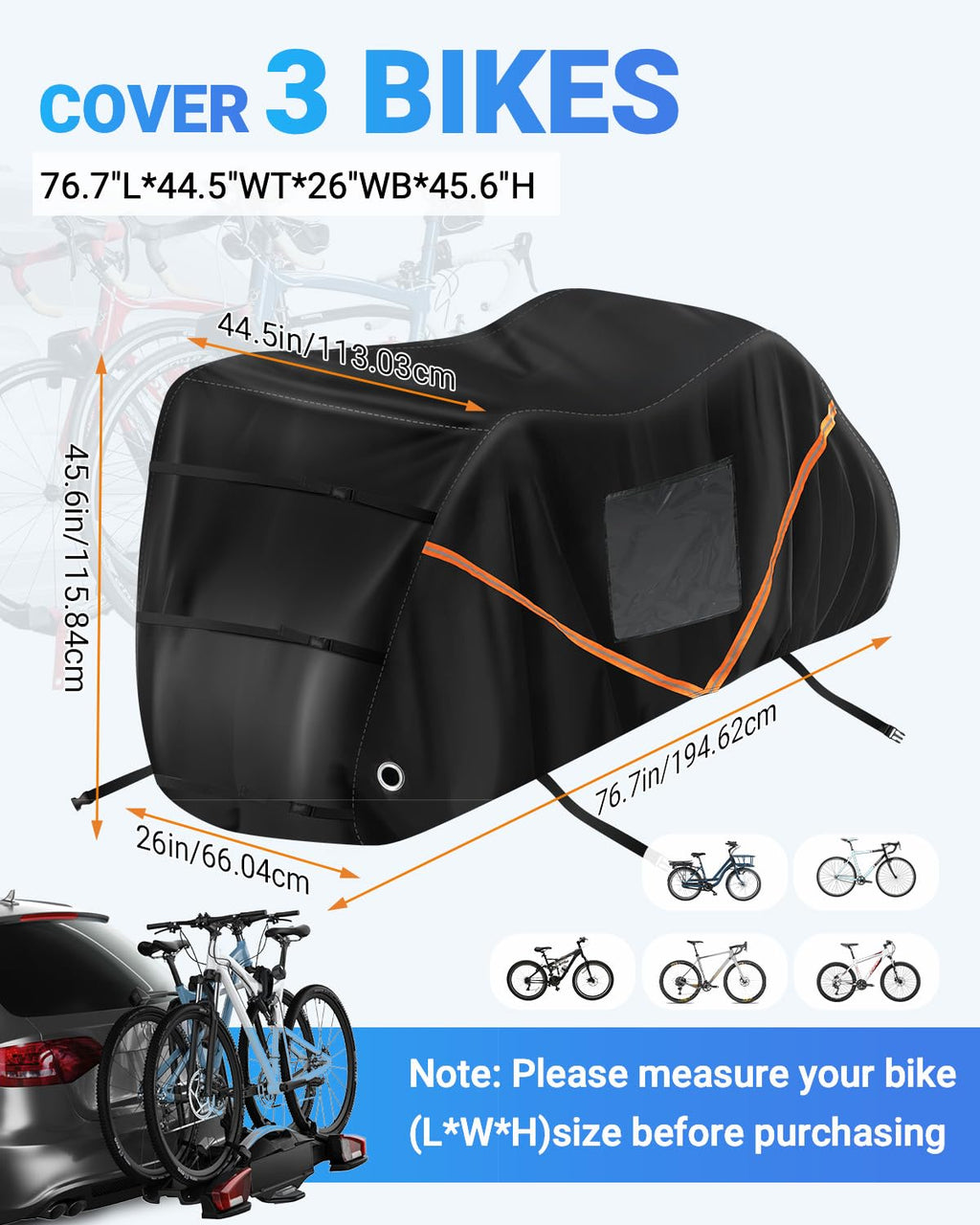 SUPAREE 3-Bike Waterproof Cover | 420D Heavy Duty Oxford for RV Transport
