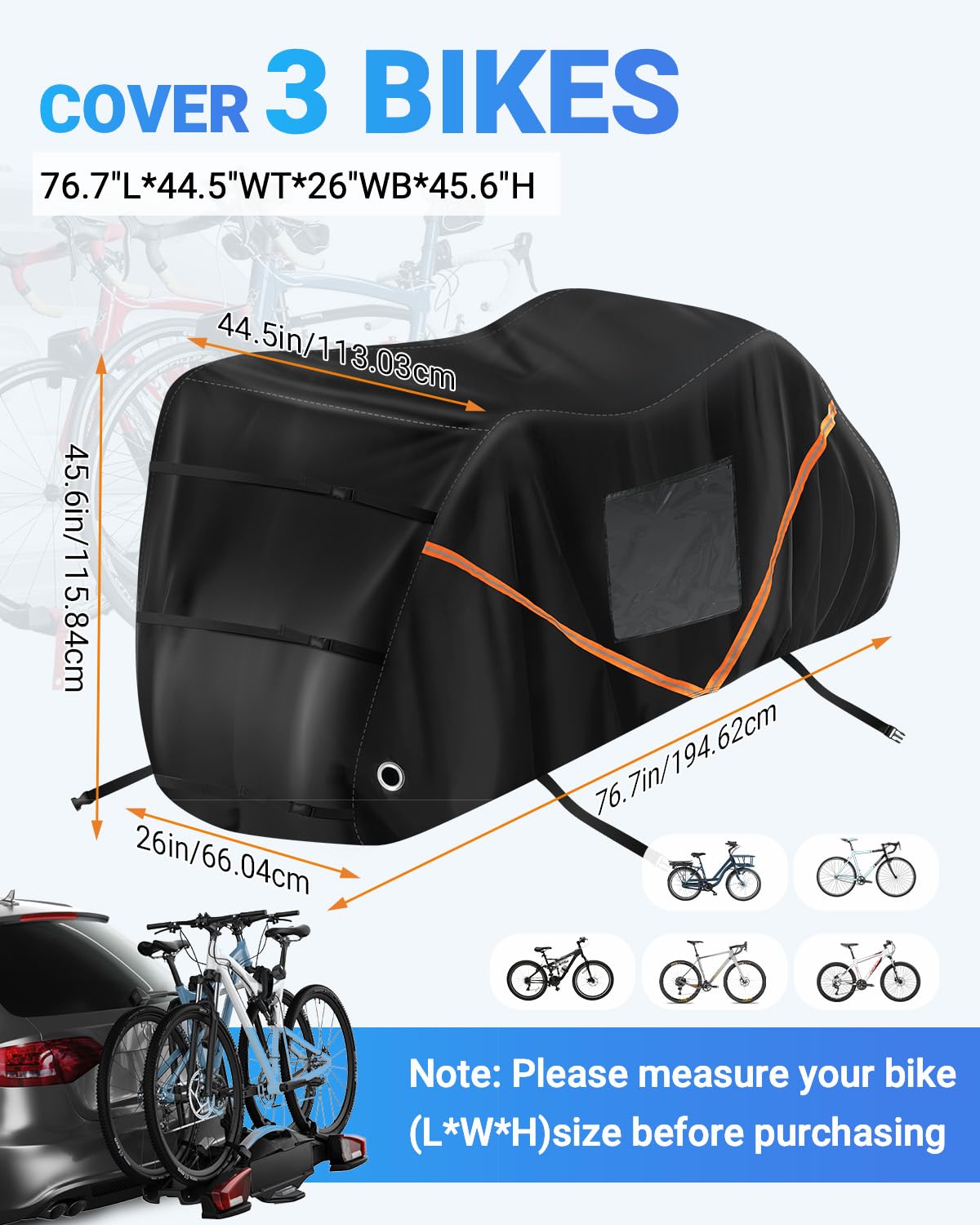 SUPAREE 3-Bike Waterproof Cover | 420D Heavy Duty Oxford for RV Transport