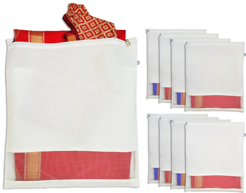 Clarkia Cotton Saree Covers, With Blouse Pouch, 17x17 inch, 12 Pack - image 1