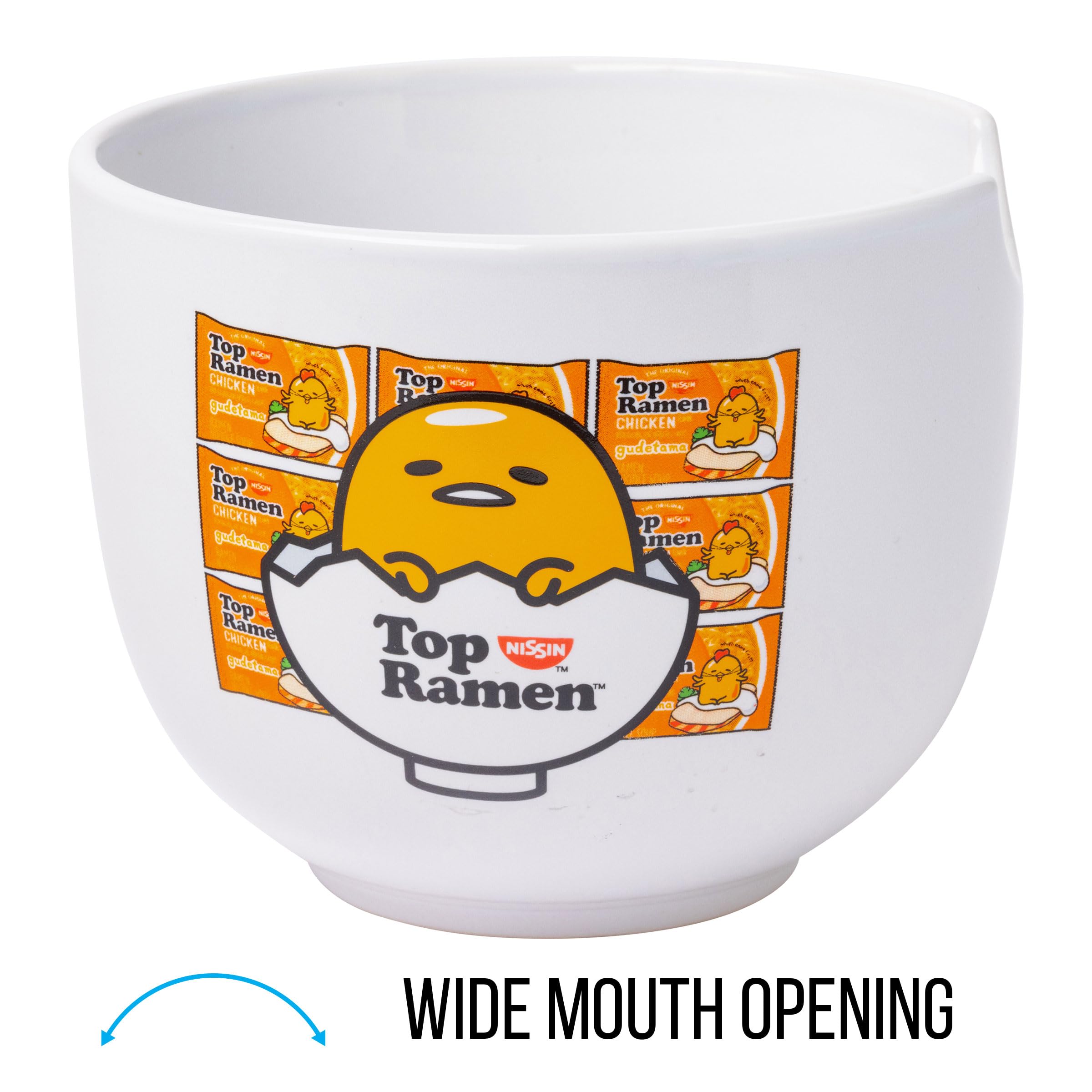 Silver Buffalo Sanrio Gudetama Top Ramen Ceramic Bowl with Chopsticks, 20oz