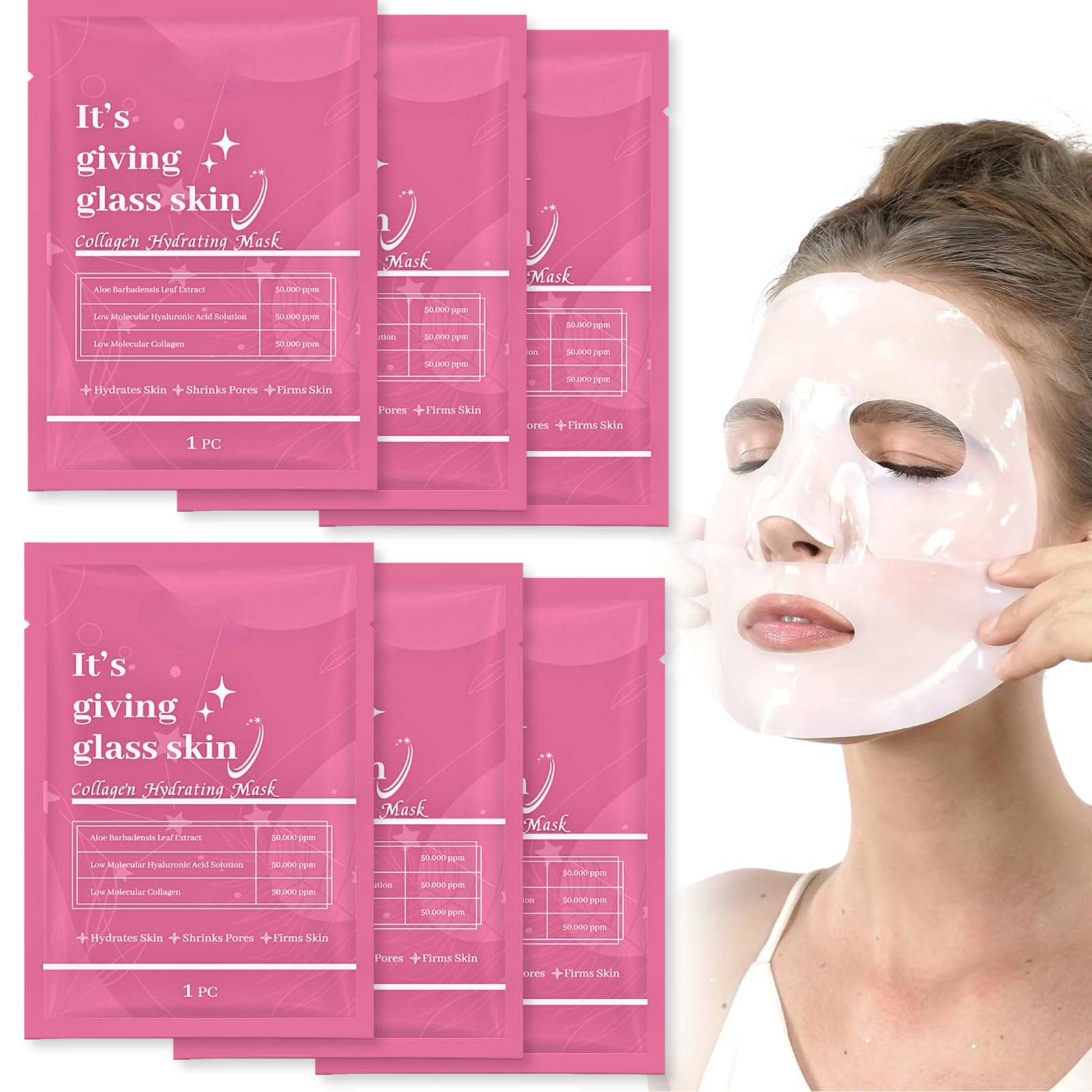 Korean Collagen Glass Skin Face Mask - 6pcs Overnight Hydrating