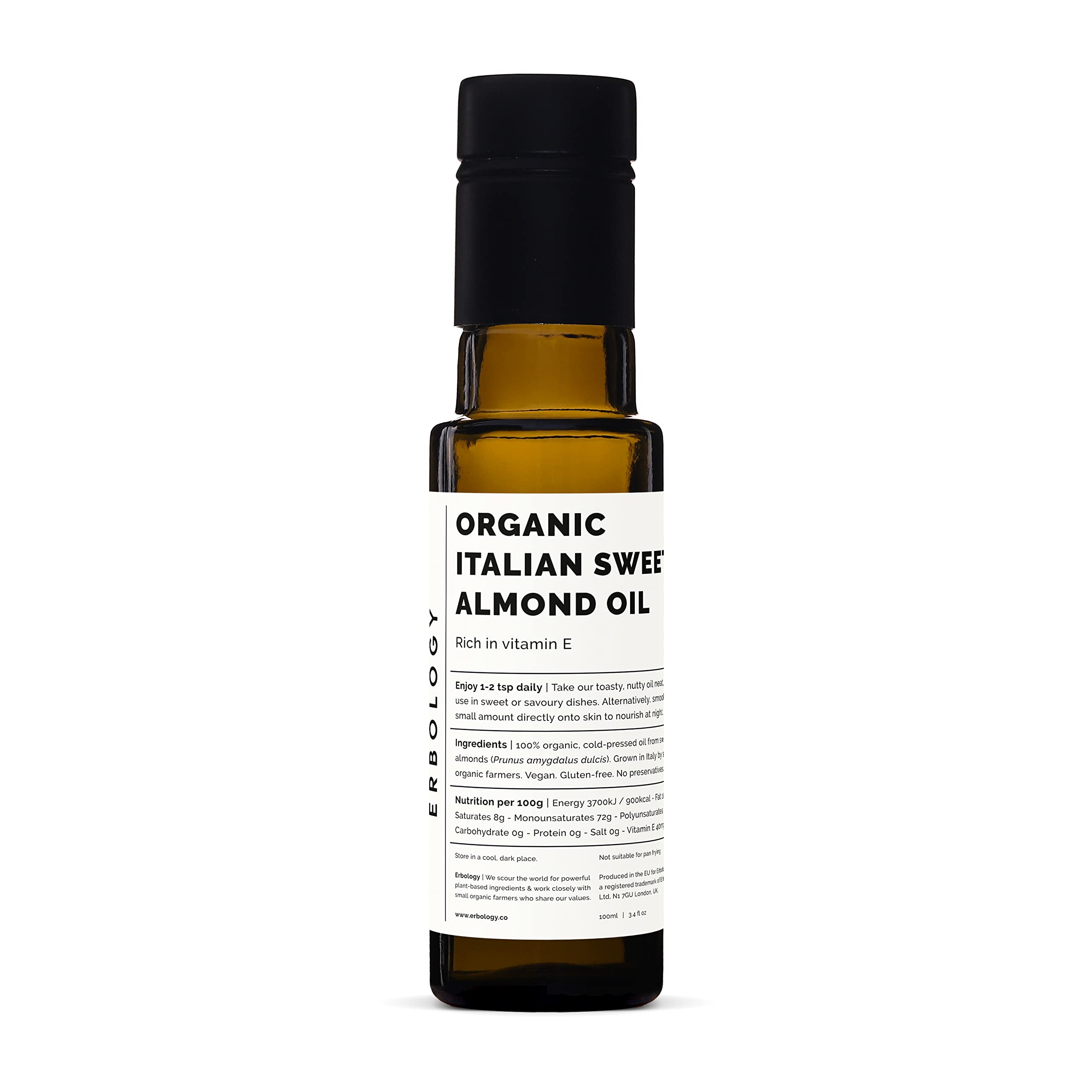 Erbology Organic Sweet Almond Oil – Cold-Pressed Vitamin E – 100ml