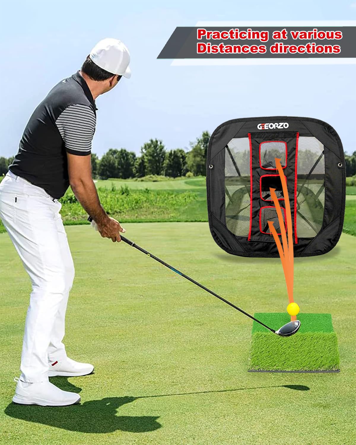 GEEORZO Golf Chipping Net | Pop Up Practice Net with Mats & Balls
