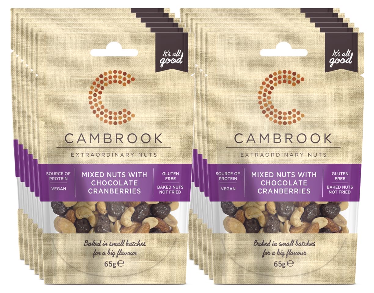 Cambrook Baked Mixed Nuts with Dark Chocolate Cranberries - 12 x 65g