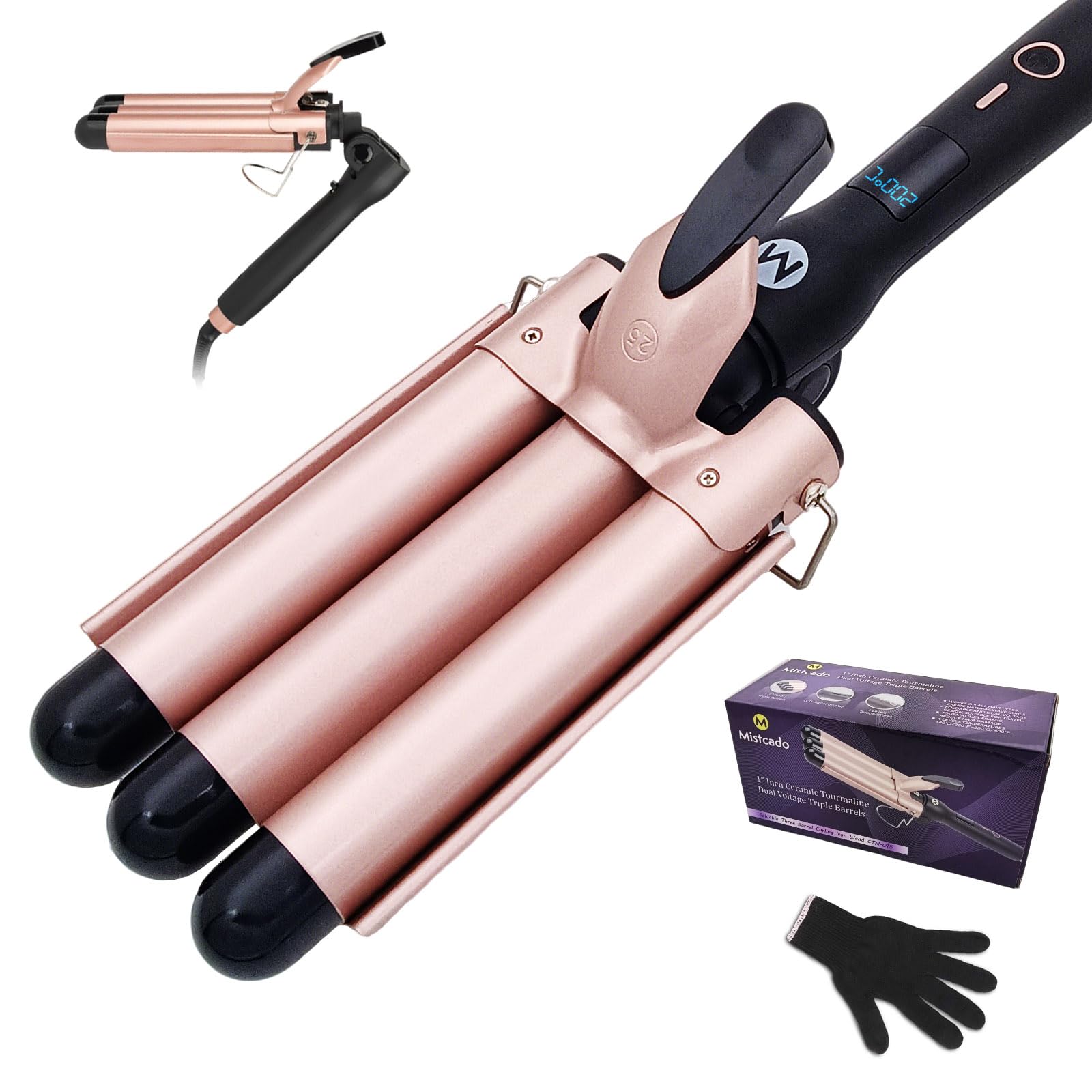Mistcado 3 Barrel Hair Waver – 25mm Ceramic Foldable Curling Iron