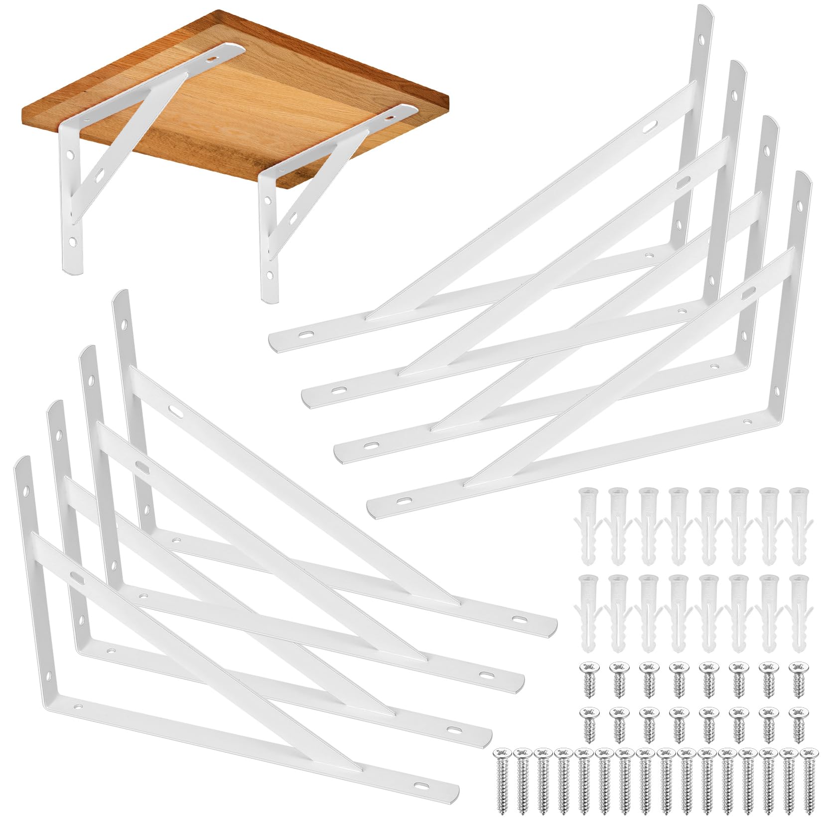 Jolof Store Heavy Duty Shelf Brackets | 8-Pack White Iron Wall Mounts