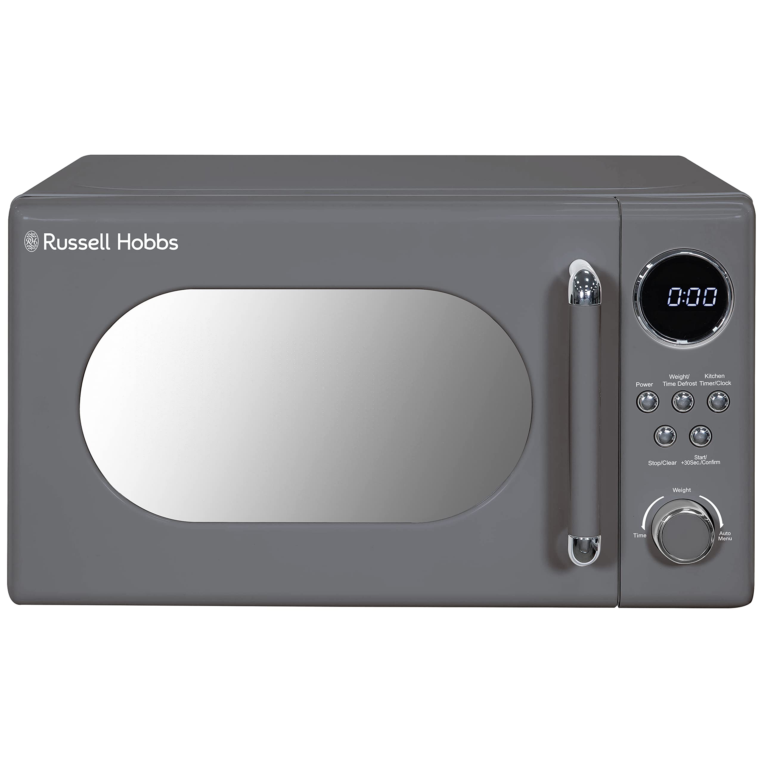 Russell Hobbs Retro Digital Microwave | 20L Grey 800W with Mirror Finish