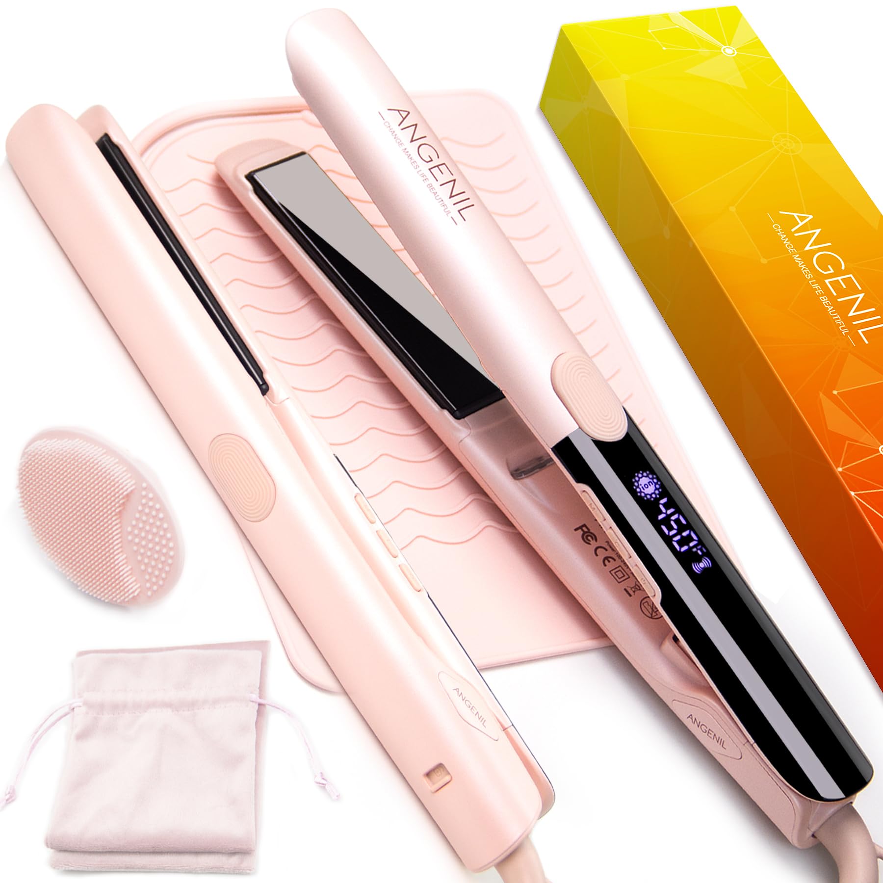 ANGENIL Pro Titanium Flat Iron – Ionic Hair Straightener and Curler