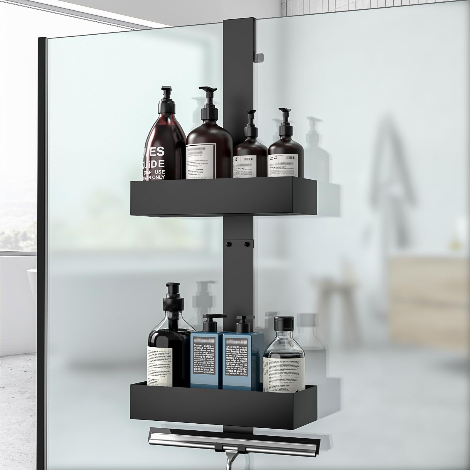 Diwoker 2-Tier Over Door Shower Caddy – Rust-Resistant Hanging Shelf, Black