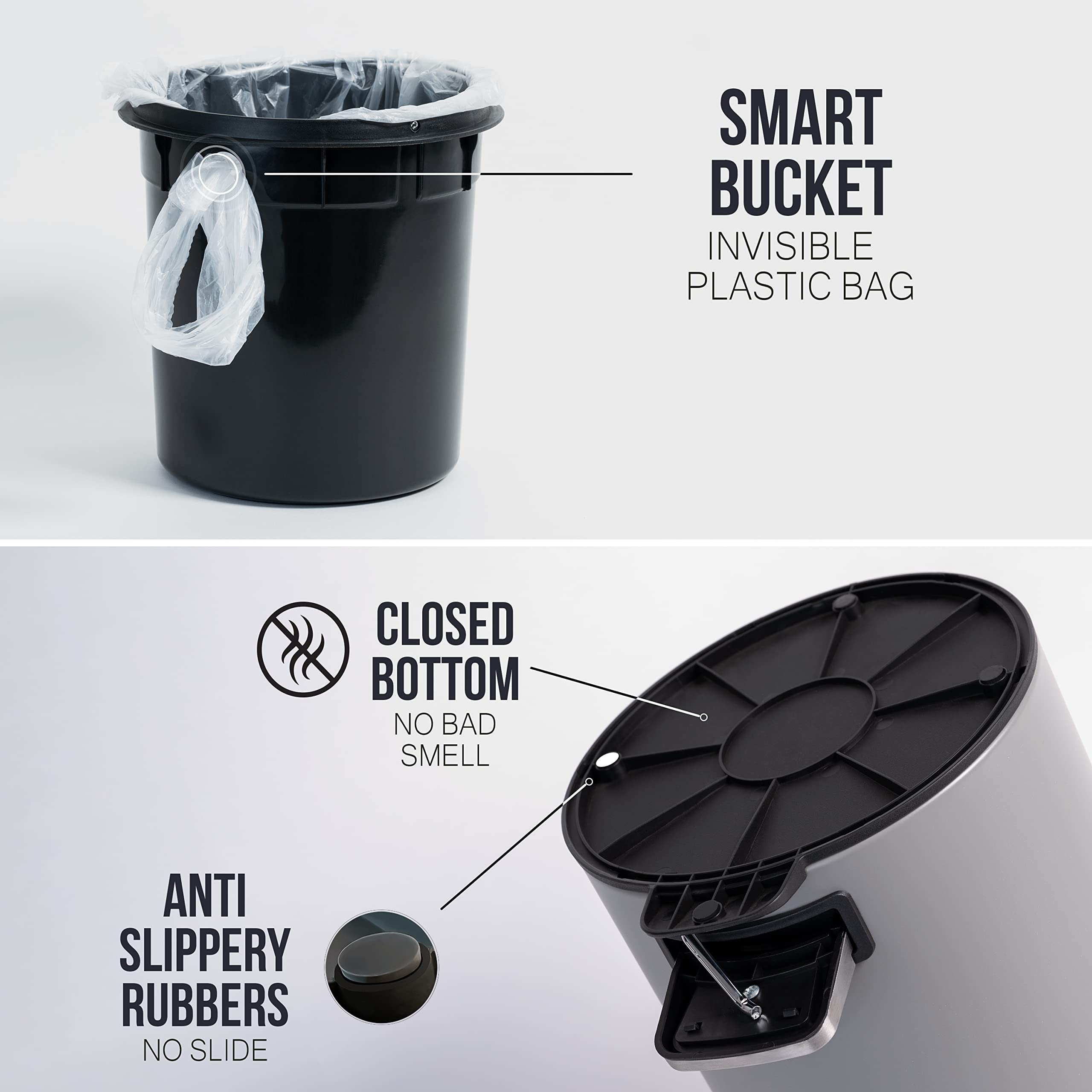Kazai 5L Bathroom Bin – Soft Close Matte Grey Wastebin with Bamboo Lid