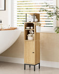 HEYZOEY Tall Bathroom Cabinet | Slim Waterproof Floor Storage, Oak