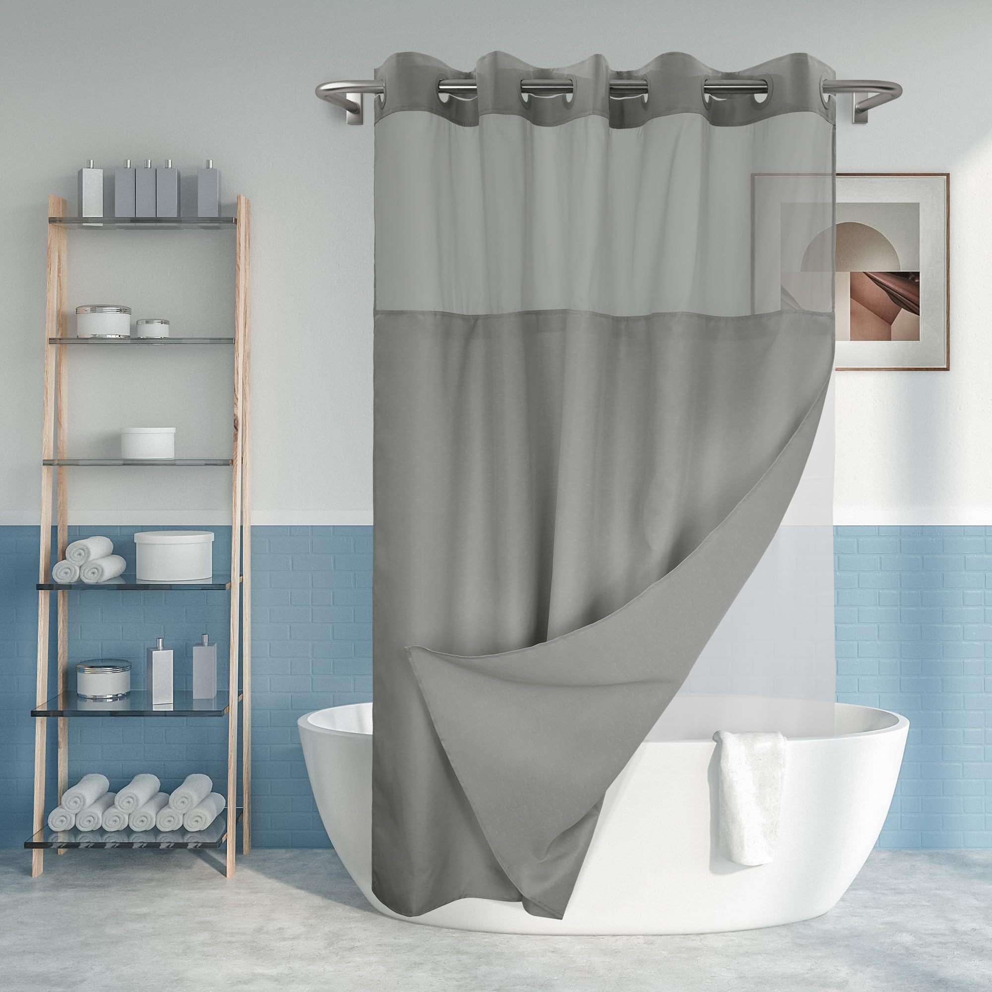 Jolof Store Hookless Slub Shower Curtain with PEVA Liner & Window