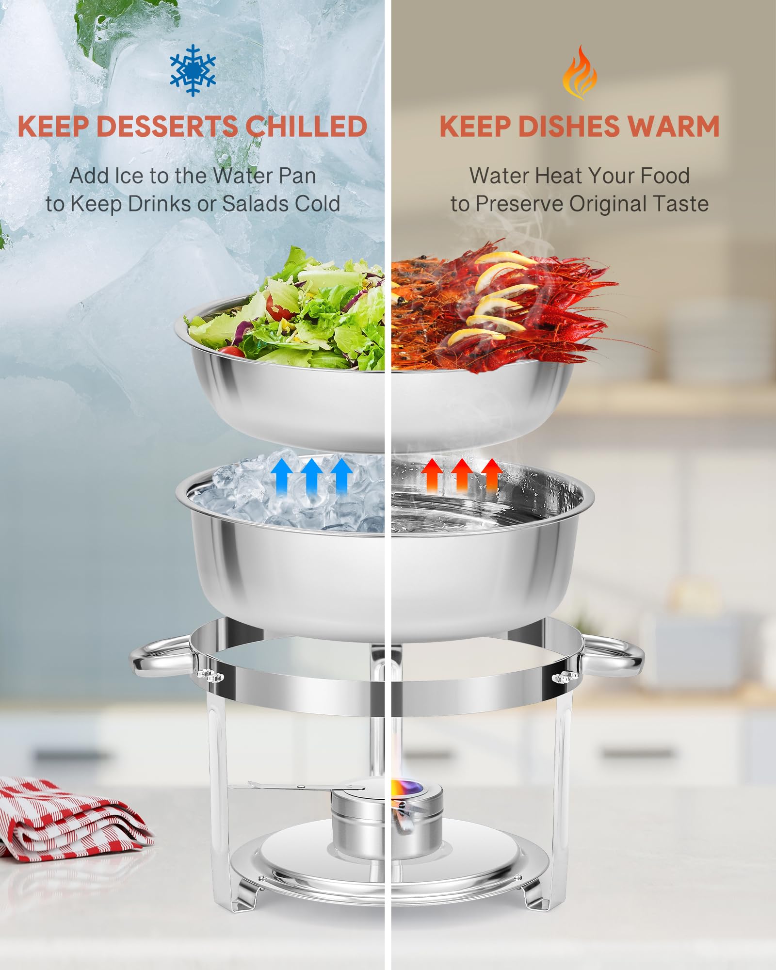 WILPREP 2-Pack Round Chafing Dish Buffet Set | 5.5L Stainless Steel Chafers