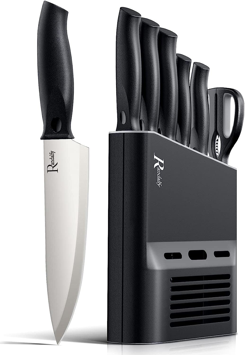 Manelord 7-Piece Professional Chef Knife Set with Block – Silver Steel