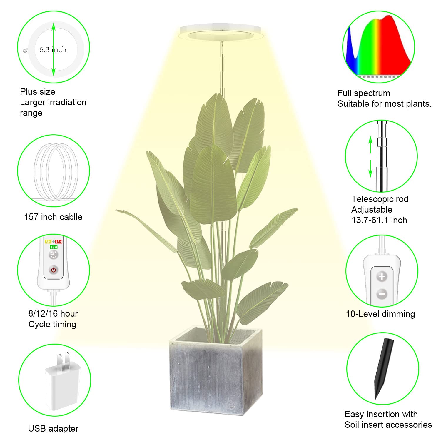Jolof Store LED Grow Light | Full Spectrum Height Adjustable Plant Lamp