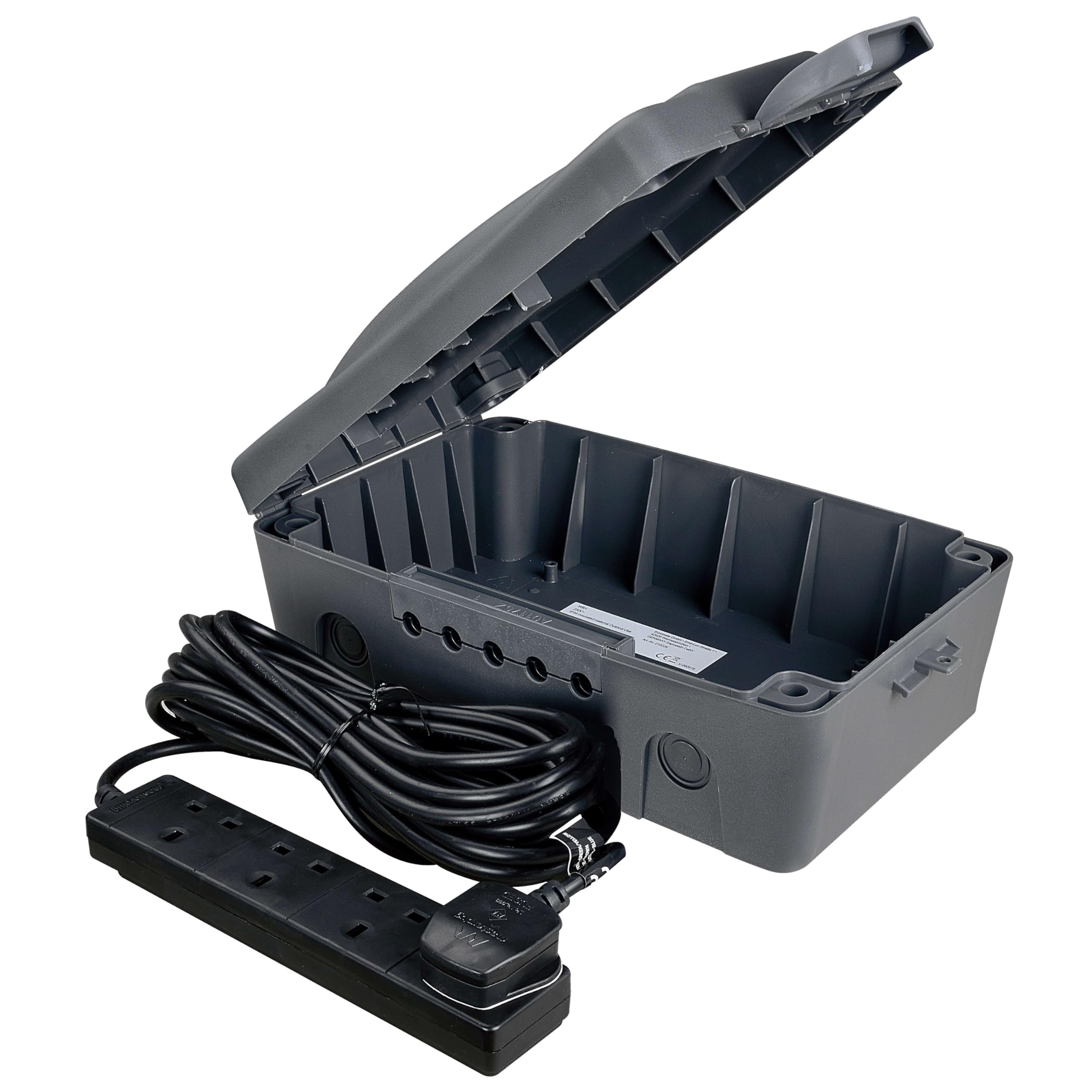 Masterplug Weatherproof Outdoor Electric Box | 4 Socket 10m Extension Lead