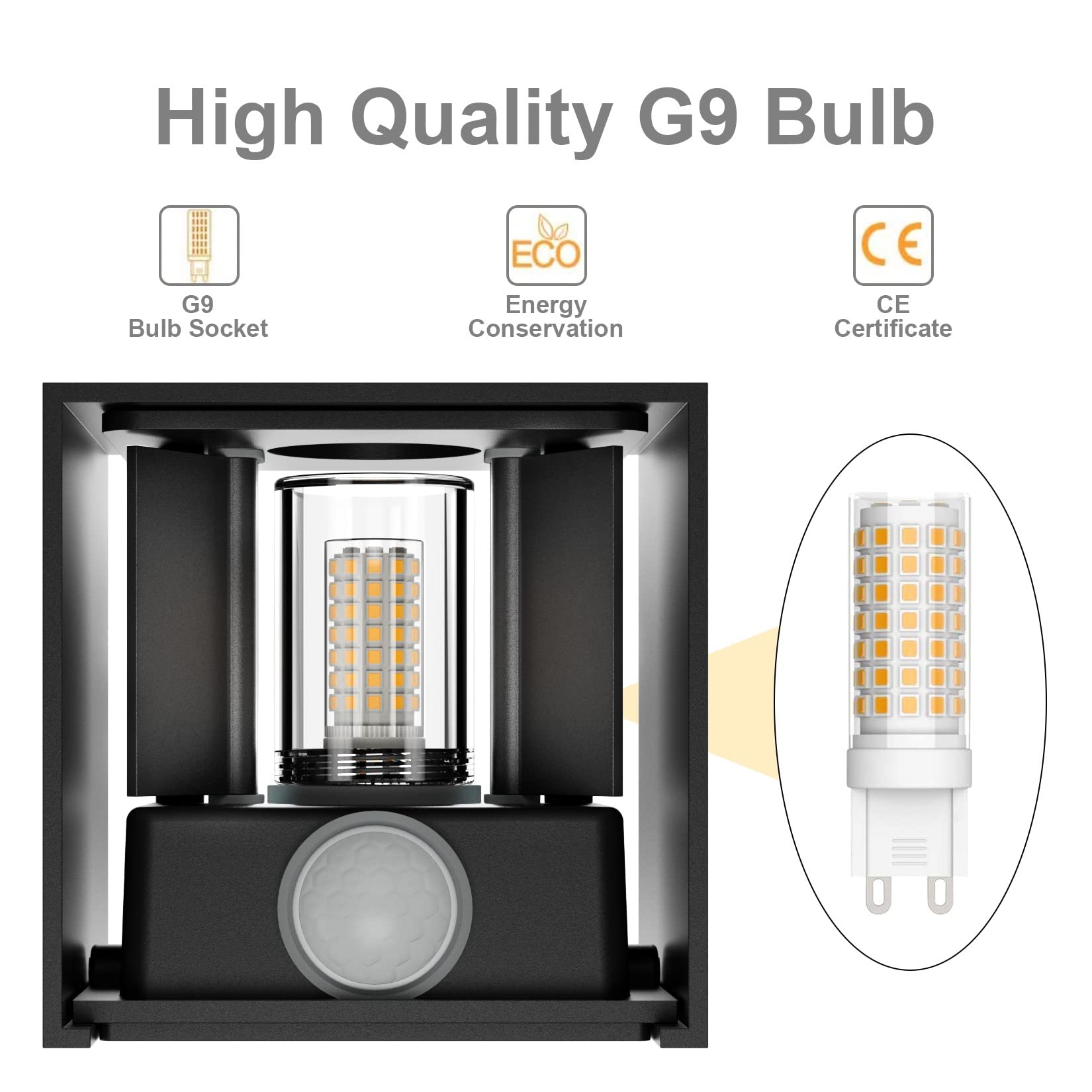 Klighten 2PCS Outdoor Wall Light with Motion Sensor - IP54 Waterproof Black