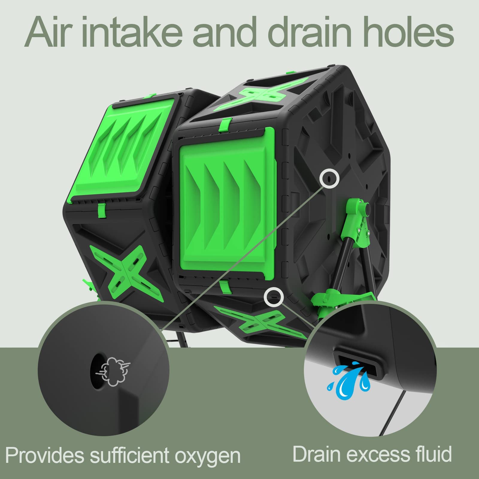 140L Dual Chamber Rotating Compost Bin Tumbler – Black & Green
