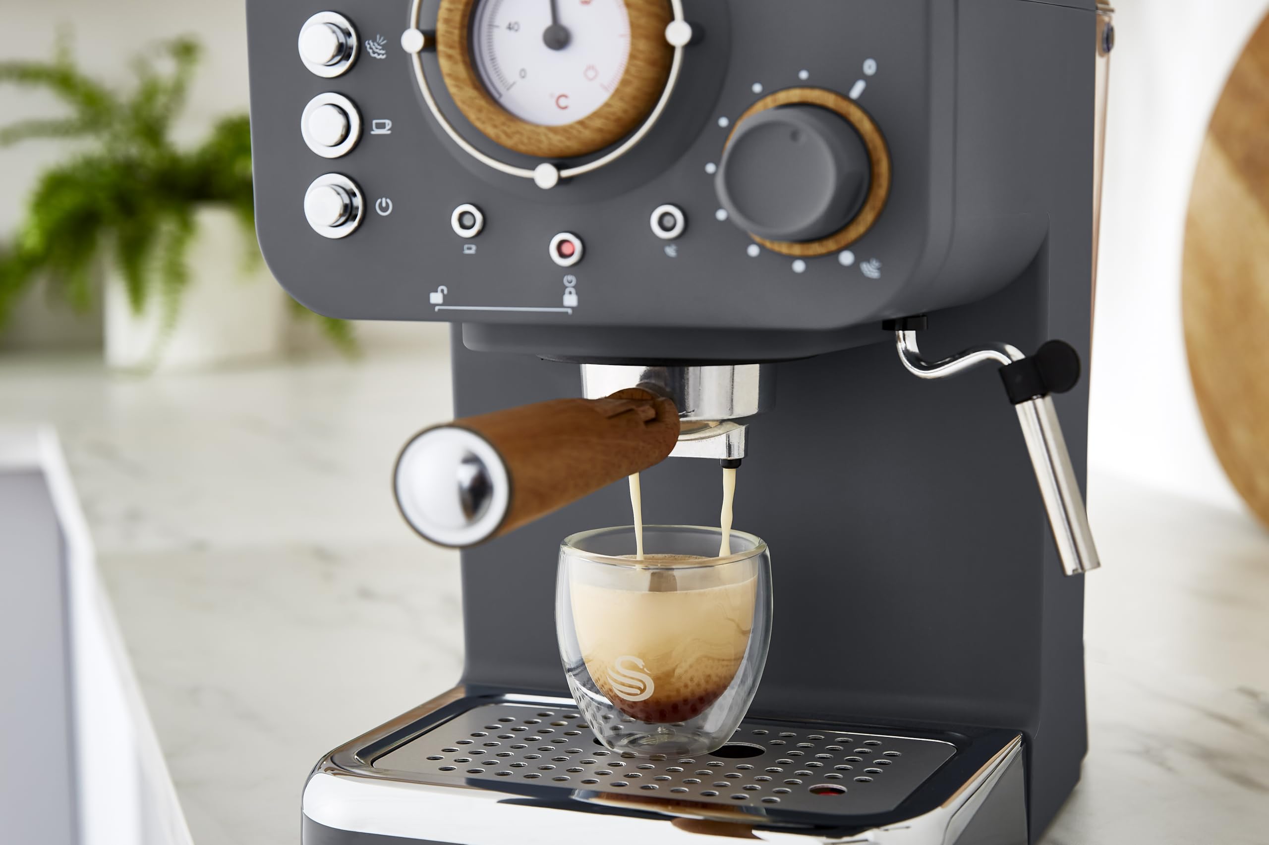 Swan Nordic Espresso Coffee Machine | 15 Bar Milk Frother - Slate Grey