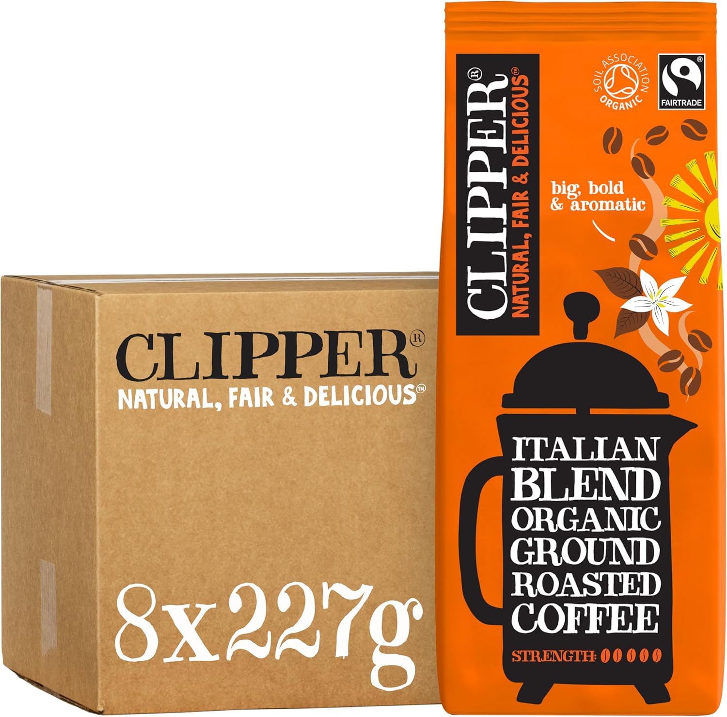 Clipper Organic Italian Style Ground Coffee | Dark Roast Arabica | 8x227g