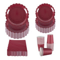 PHUNAT Deep Red Party Tableware Set for 30 Guests | Scalloped Paper Plates