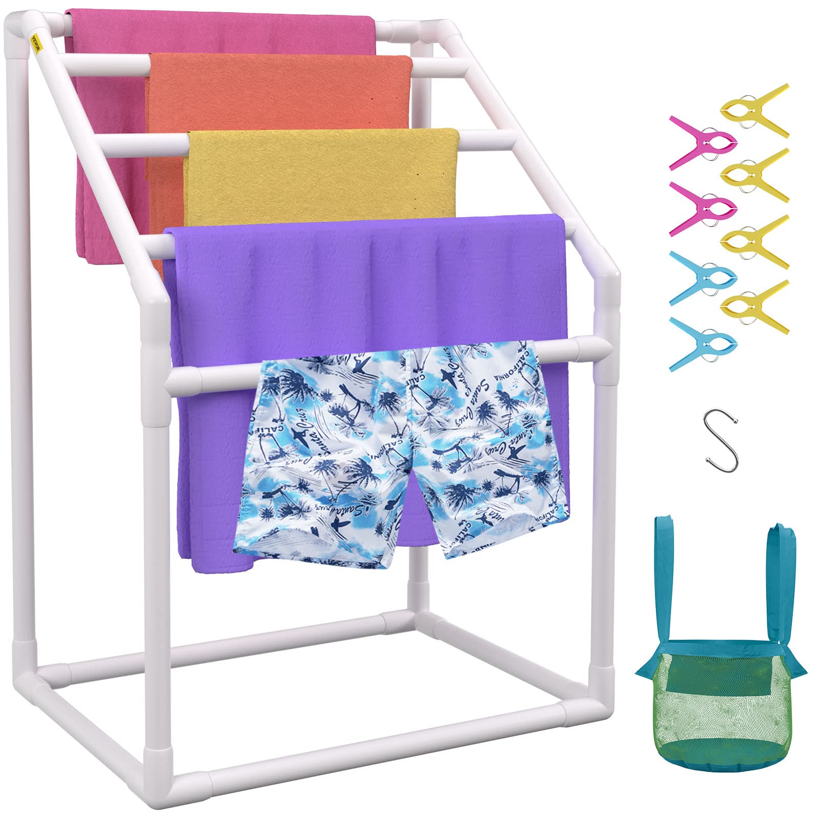 VEVOR Pool Towel Rack | 5-Bar Freestanding PVC Outdoor Storage Organizer