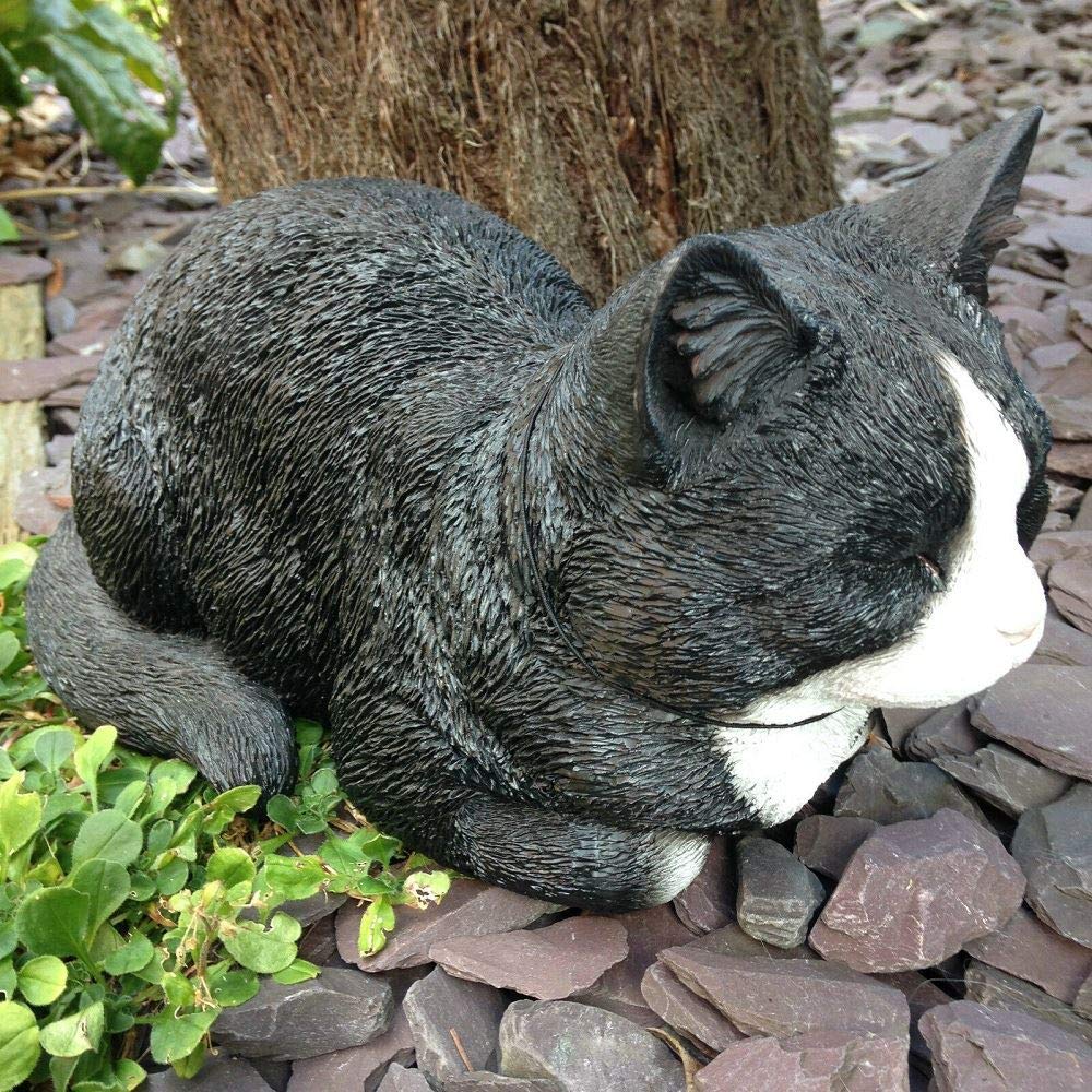Vivid Arts Dreaming Cat Resin Garden Ornament - Black and White