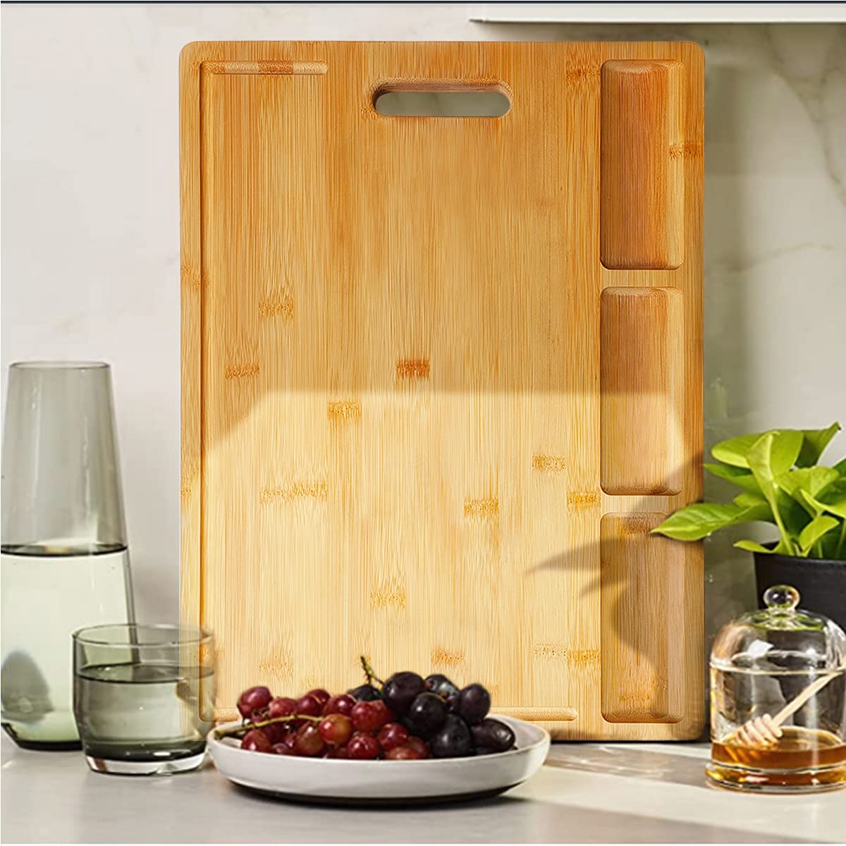 NIUXX Extra Large Bamboo Cutting Board with Compartments & Juice Grooves