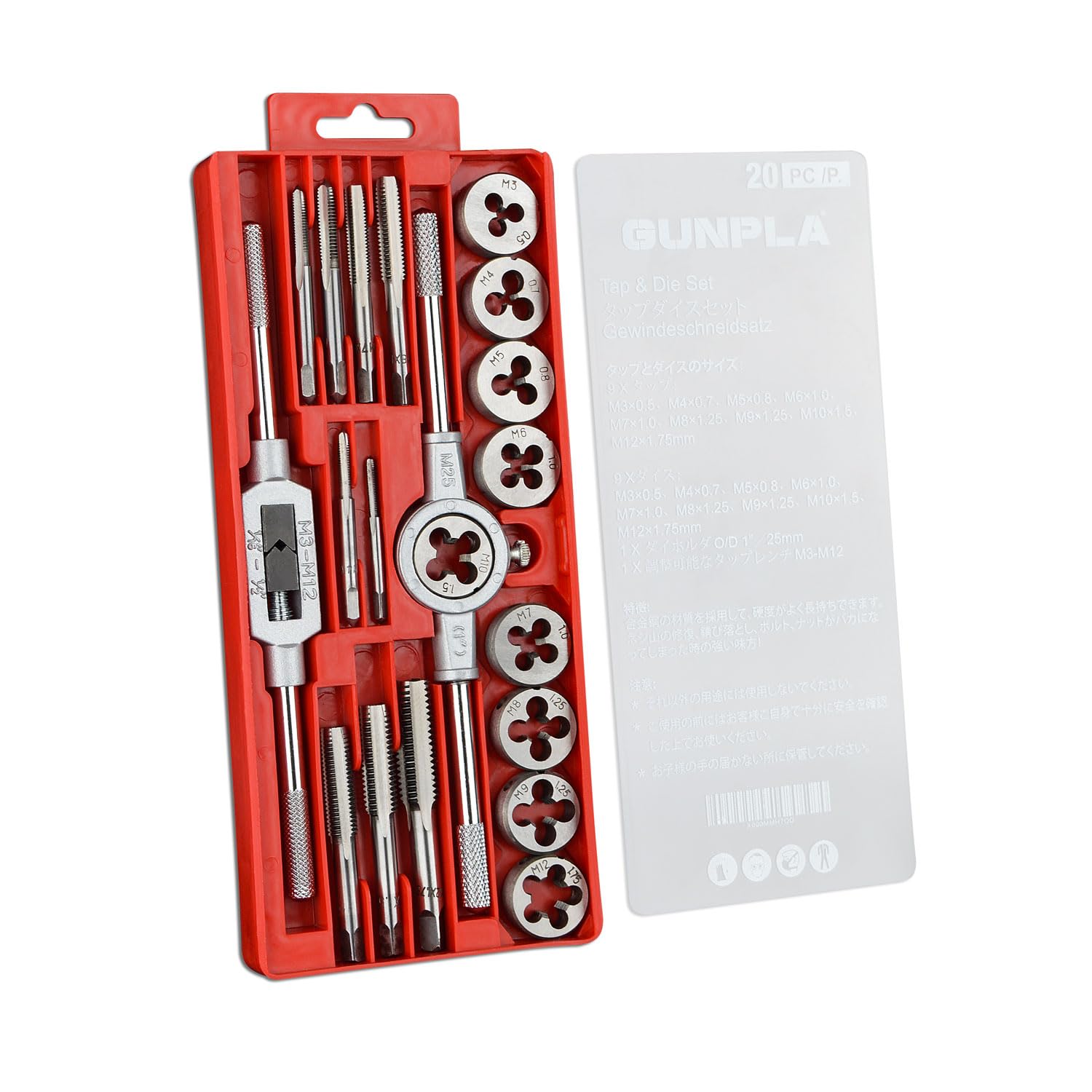 Gunpla 20-Piece Metric Tap and Die Set | M3-M12 Tungsten Alloy Steel