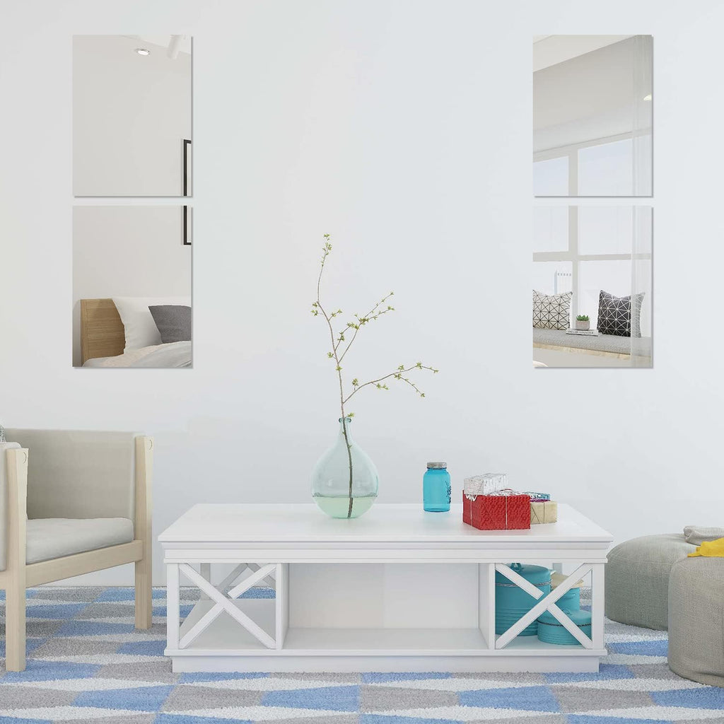 TSKDKIT 4Pcs Frameless Wall Mirror Tiles – 16x12in Self Adhesive Glass