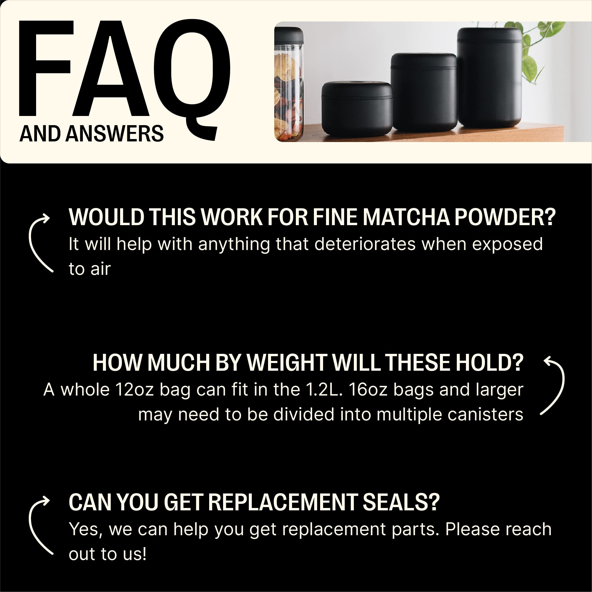 Fellow Atmos Vacuum Canister – Airtight Coffee Storage, Matte Black, 0.4L
