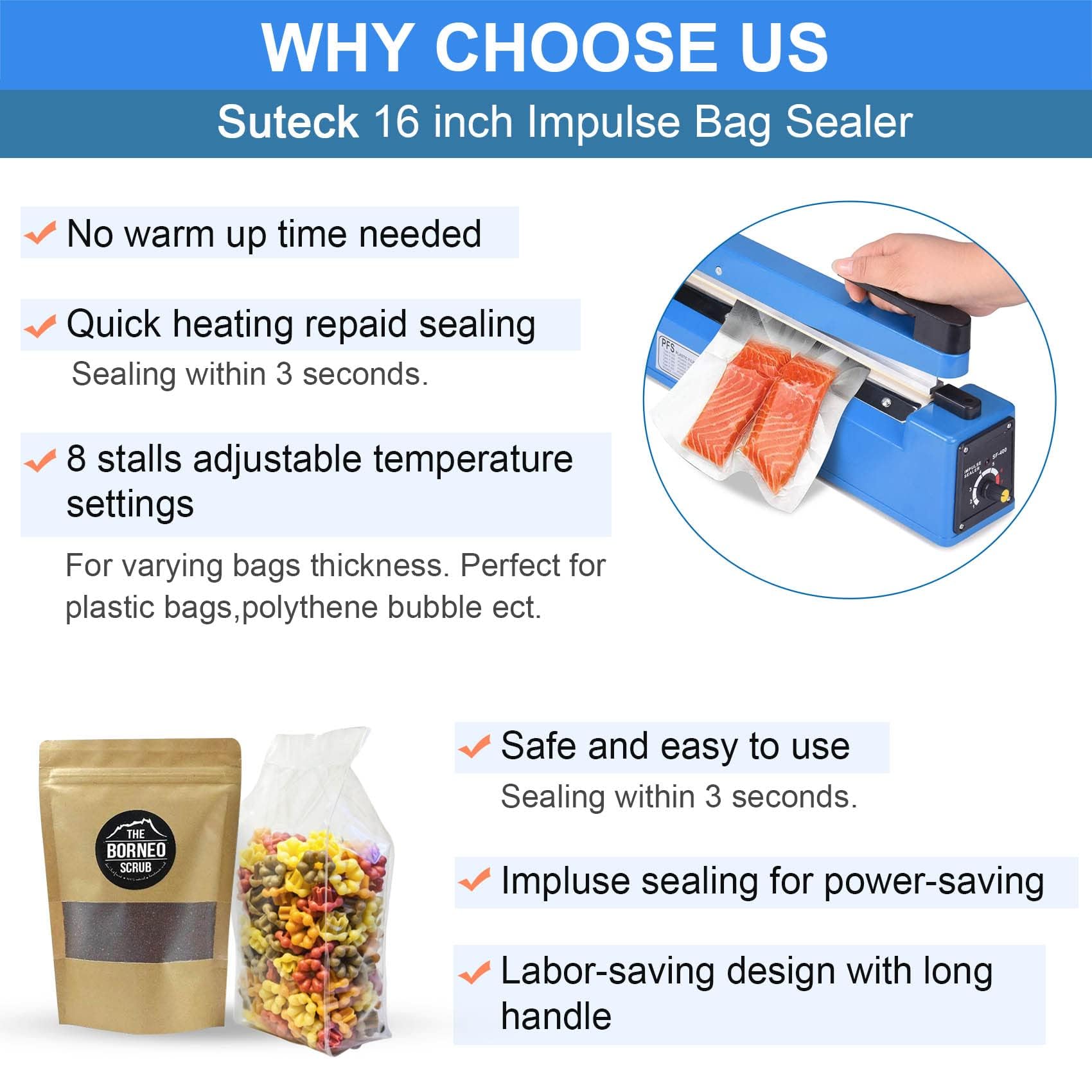 400mm Impulse Heat Sealer | Manual Tabletop Plastic Bag Sealer