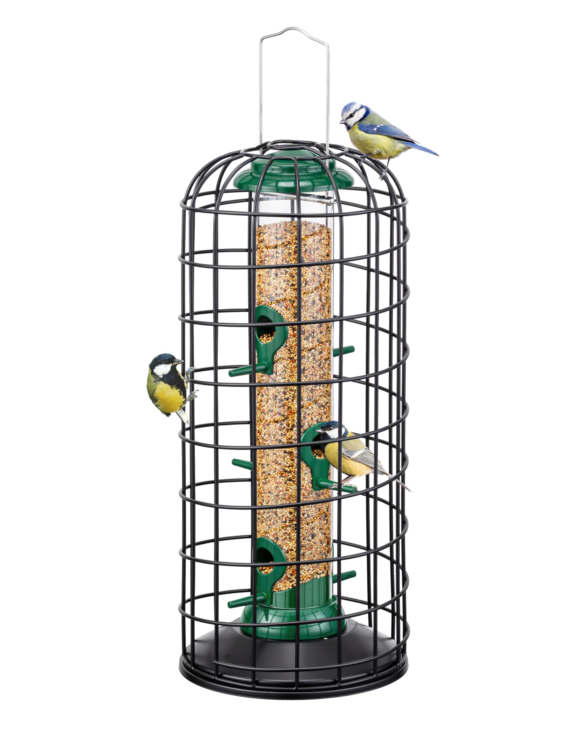 iBorn Squirrel Proof Bird Feeder – Heavy Duty Metal Hanging Cage, 14 Inch