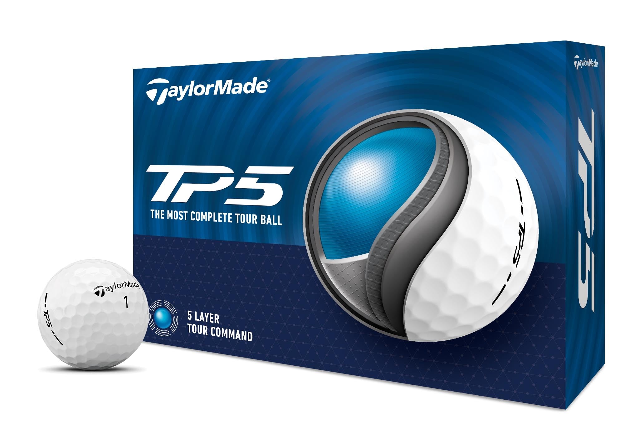 TaylorMade 2024 TP5 Golf Balls – 5-Layer Tour Spin White (1 Dozen)