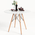 GOLDFAN Round Dining Table – 80cm White Kitchen Table with Beech Wood Legs