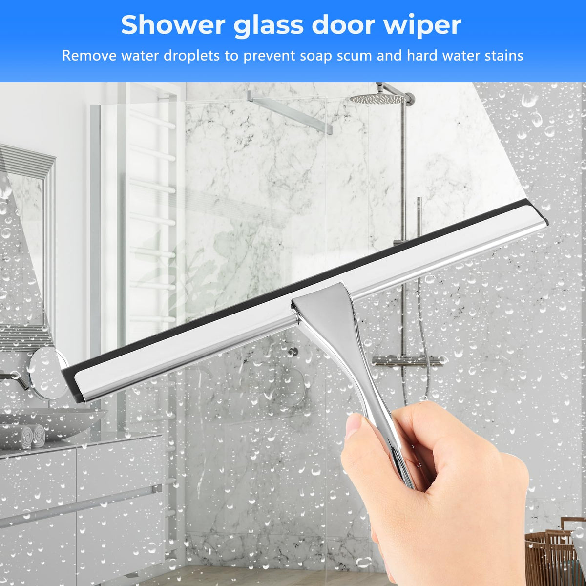 wlich Shower Squeegee, 10 Inch Stainless Steel Window Squeegee with 1 Hook - image 2