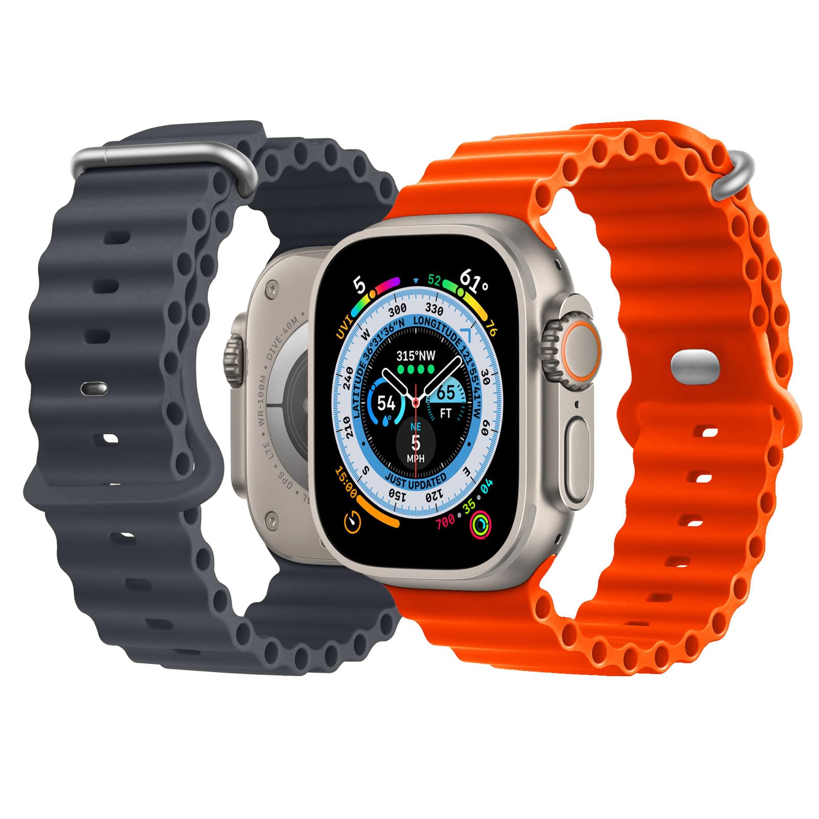 NUKELOLO 2-Pack Ocean Silicone Sport Bands for Apple Watch 44-49mm