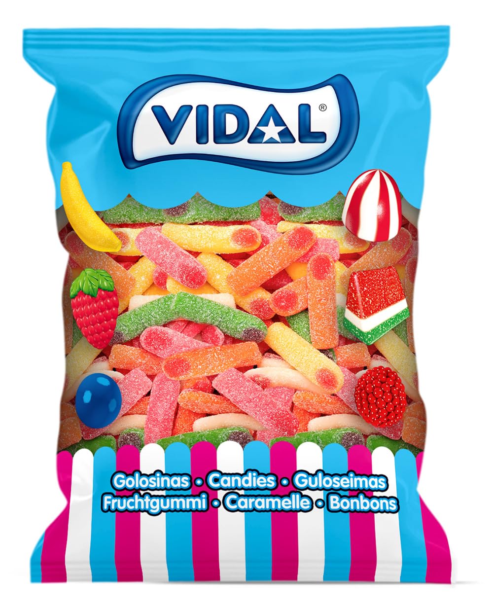 Vidal Treats Raspberry Sour Gummy Fingers – Gluten Free Bulk Candy, 1kg