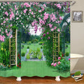 JIANGLANY Floral Garden Shower Curtain | Waterproof Pink Rose Fabric