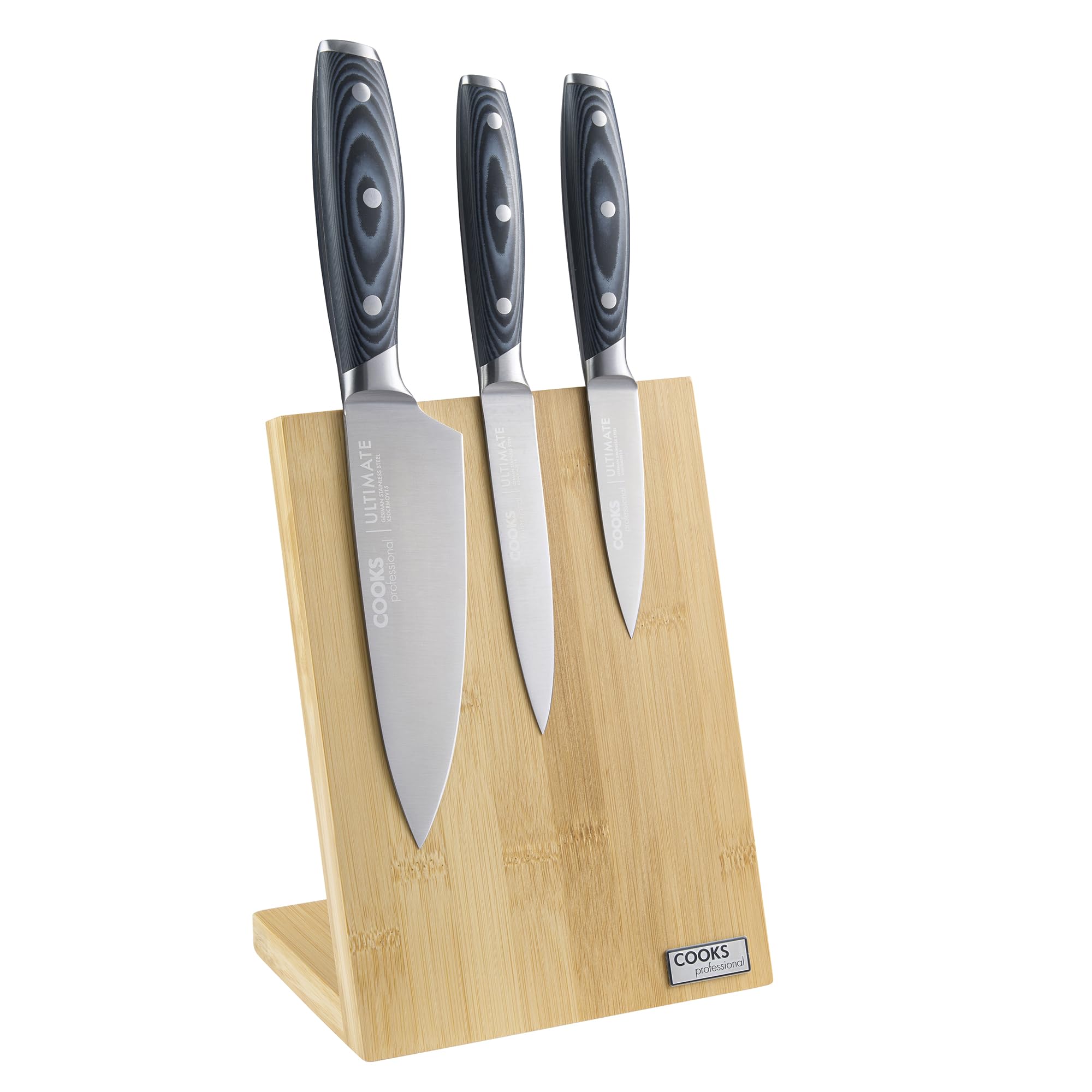 Cooks Professional 3 Piece Knife Set with Magnetic Bamboo Block