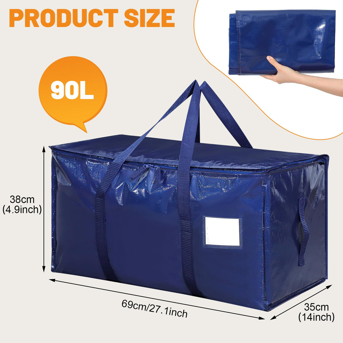 3 Pack 90L Moving Bags with Wrap-Around Handles and Reinforced Bottom, Blue - image 4