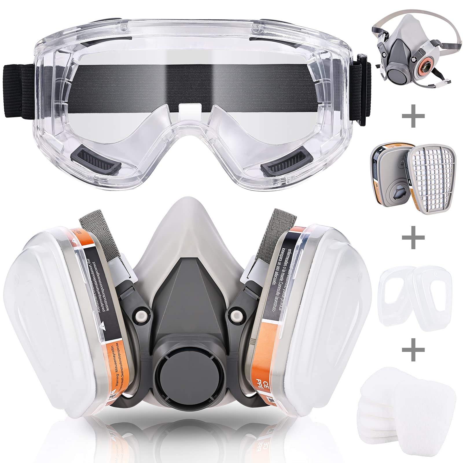 Faburo Respirator Mask with Filter and Safety Goggles for Dust & Gas
